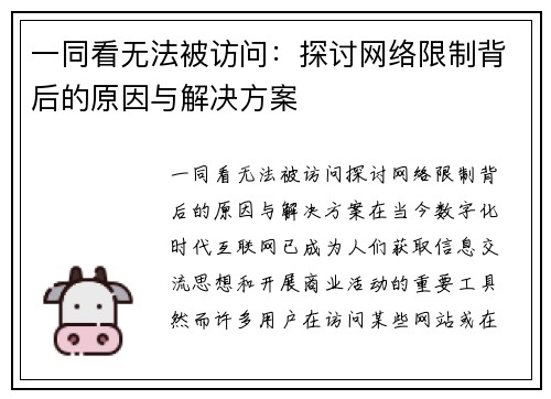 一同看无法被访问:探讨网络限制背后的原因与解决方案